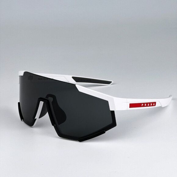 NEW Prada PS04WSF TWK06F White Rubber Dark Grey Rectangle Unisex Sunglasses - Picture 8 of 11